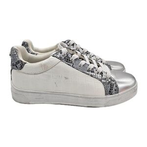 Steve Madden White Silver Toecap Snake Embossed Lace-Up Low Top Sneaker Size 5